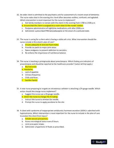 2022 HESI RN Nursing Diagnosis Exit Exam With Answers (160 Solved Questions) - Page 11 preview image