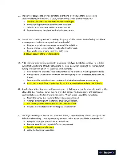 2022 HESI RN Nursing Diagnosis Exit Exam With Answers (160 Solved Questions) - Page 12 preview image