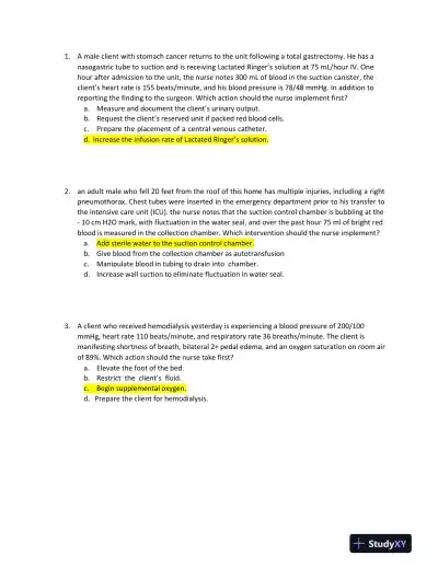 2022 HESI RN Nursing Diagnosis Exit Exam With Answers (160 Solved Questions) - Page 3 preview image