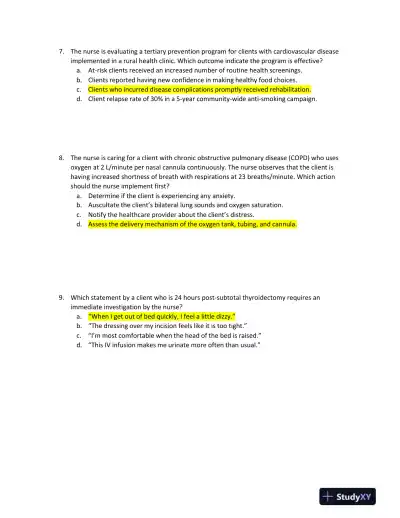 2022 HESI RN Nursing Diagnosis Exit Exam With Answers (160 Solved Questions) - Page 5 preview image