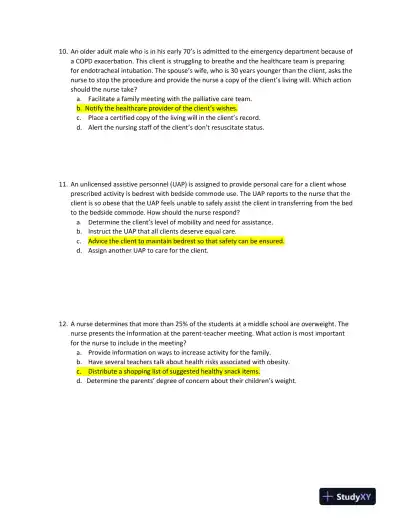 2022 HESI RN Nursing Diagnosis Exit Exam With Answers (160 Solved Questions) - Page 6 preview image