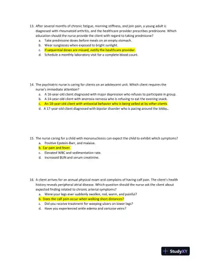 2022 HESI RN Nursing Diagnosis Exit Exam With Answers (160 Solved Questions) - Page 7 preview image