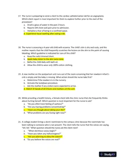 2022 HESI RN Nursing Diagnosis Exit Exam With Answers (160 Solved Questions) - Page 8 preview image