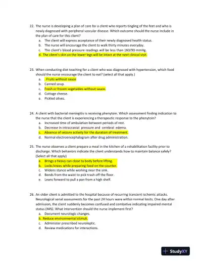 2022 HESI RN Nursing Diagnosis Exit Exam With Answers (160 Solved Questions) - Page 9 preview image