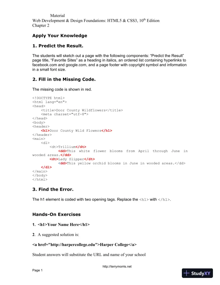 Solution Manual For Web Development and Design Foundations with HTML5, 10th Edition, page 9
