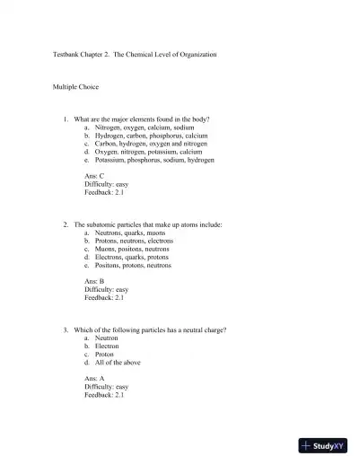 Test Bank For Principles of Anatomy and Physiology 12th Edition Test Bank - Page 25 preview image