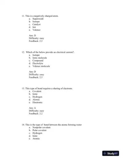 Test Bank For Principles of Anatomy and Physiology 12th Edition Test Bank - Page 28 preview image