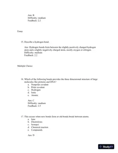 Test Bank For Principles of Anatomy and Physiology 12th Edition Test Bank - Page 29 preview image