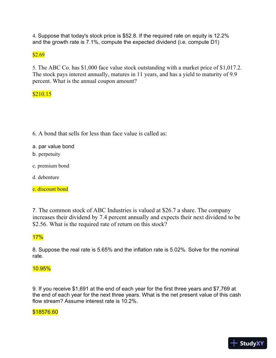 Finance And Investment Analysis: Key Concepts And Calculations, page 4