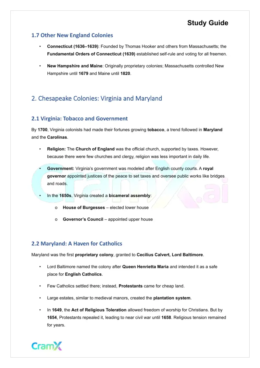 U.S. History I - Seventeenth Century Colonial Settlements, page 3