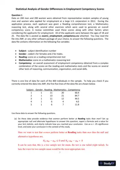 Statistical Analysis of Gender Differences in Employment Competency Scores - Page 1 preview image