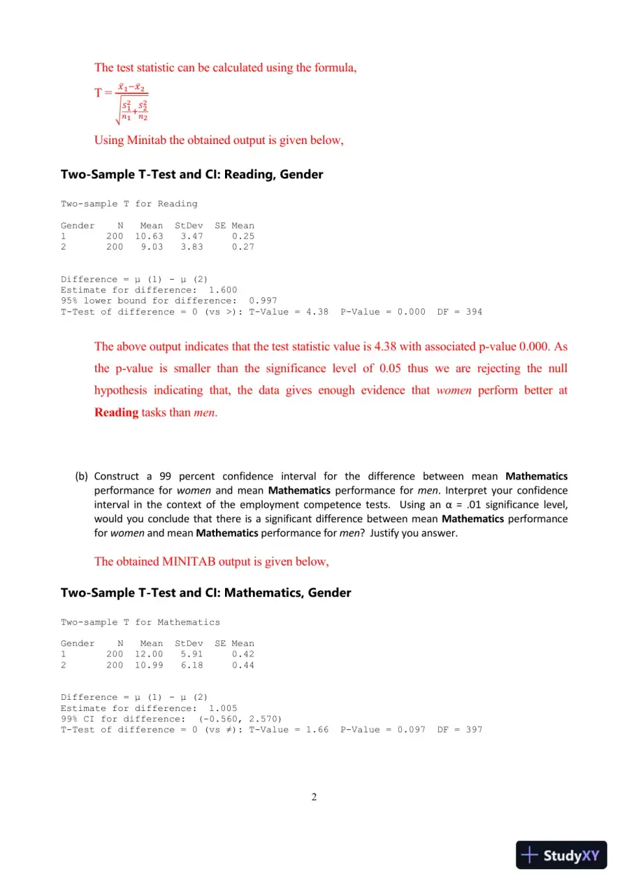 Statistical Analysis of Gender Differences in Employment Competency Scores, page 3