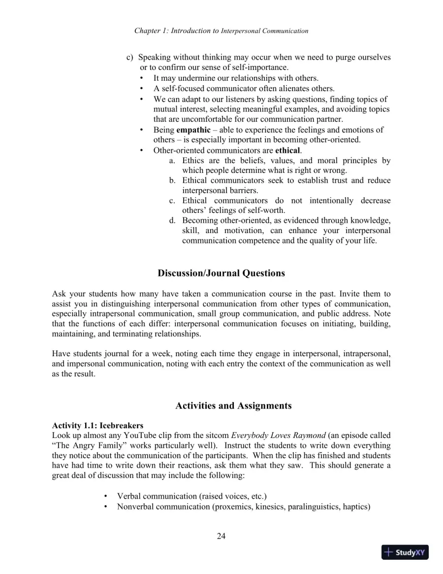 Test Bank for Interpersonal Communication, 7th New International Edition, page 26