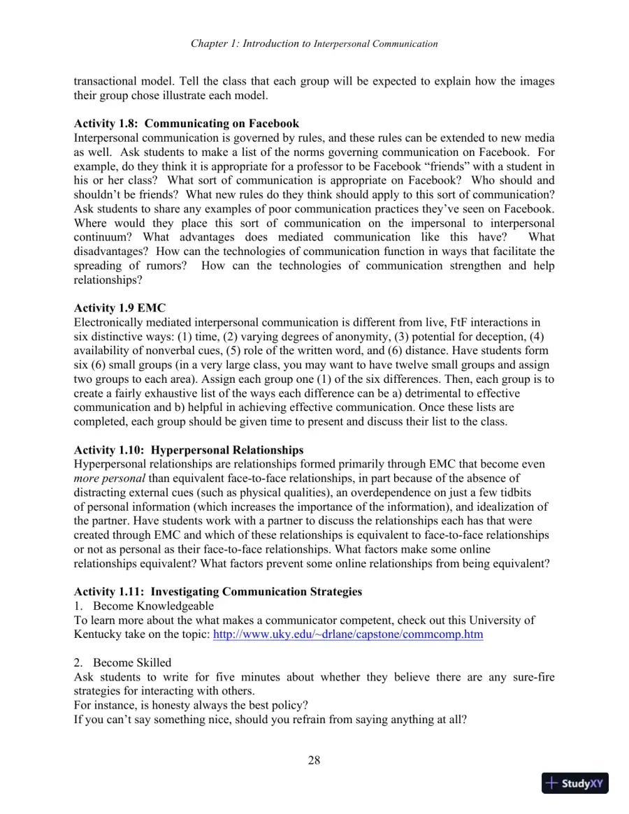 Test Bank for Interpersonal Communication, 7th New International Edition, page 30