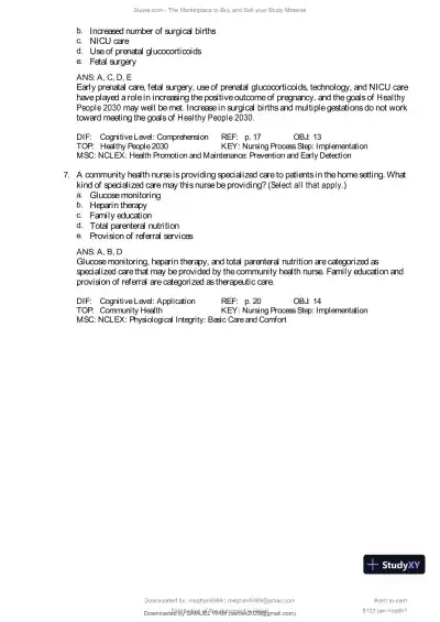Test Bank for Introduction to Maternity and Pediatric Nursing, 9th Edition (Chapters 1-34) - Page 10 preview image