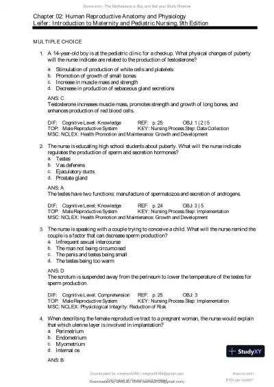 Test Bank for Introduction to Maternity and Pediatric Nursing, 9th Edition (Chapters 1-34) - Page 11 preview image