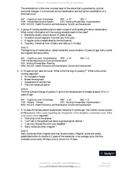 Test Bank for Introduction to Maternity and Pediatric Nursing, 9th Edition (Chapters 1-34) - Page 12 preview image