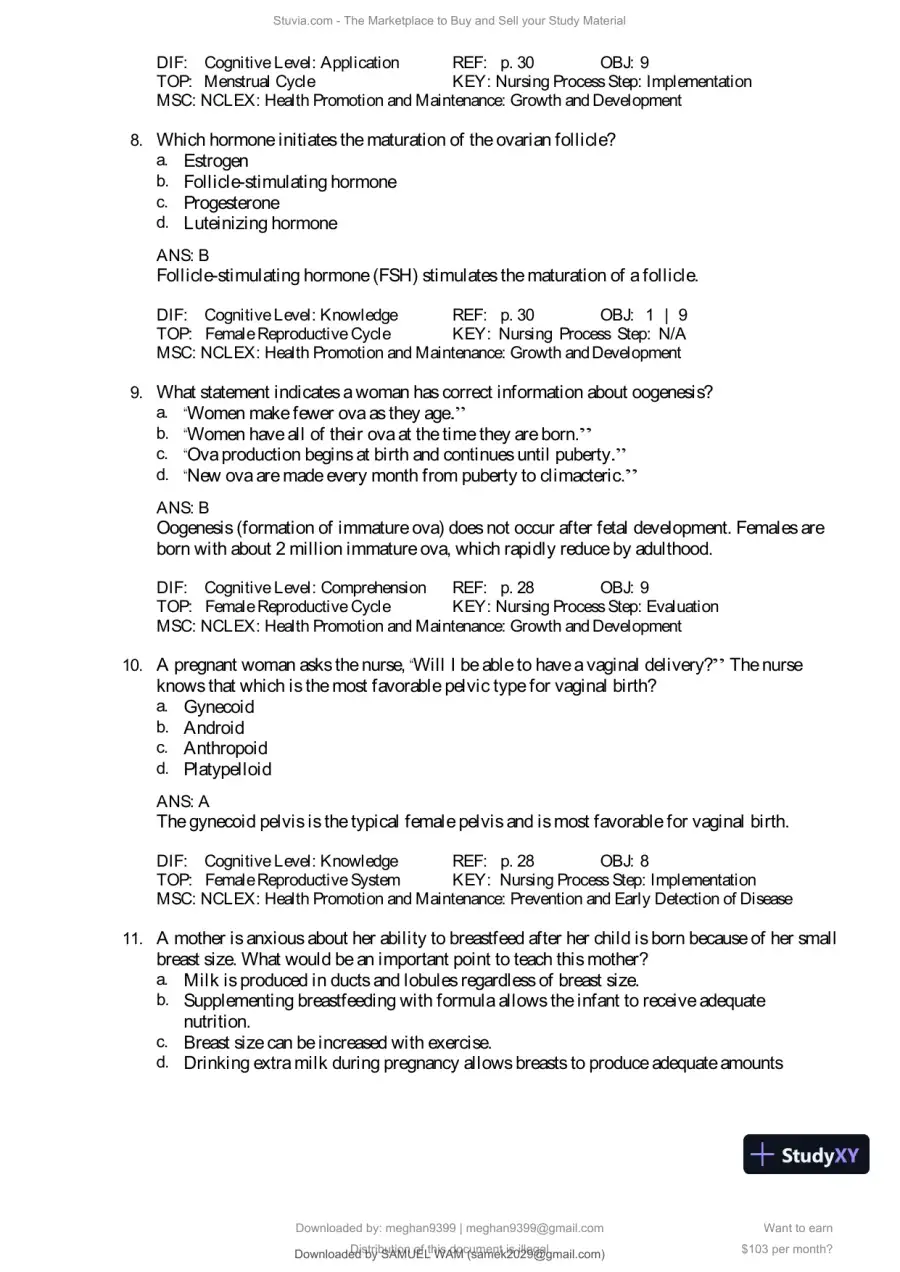 Test Bank for Introduction to Maternity and Pediatric Nursing, 9th Edition (Chapters 1-34), page 13