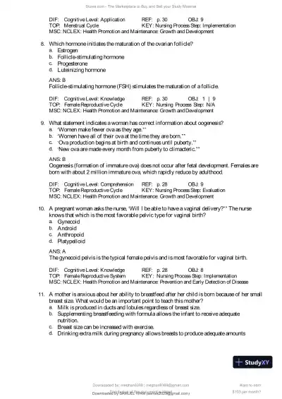 Test Bank for Introduction to Maternity and Pediatric Nursing, 9th Edition (Chapters 1-34) - Page 13 preview image