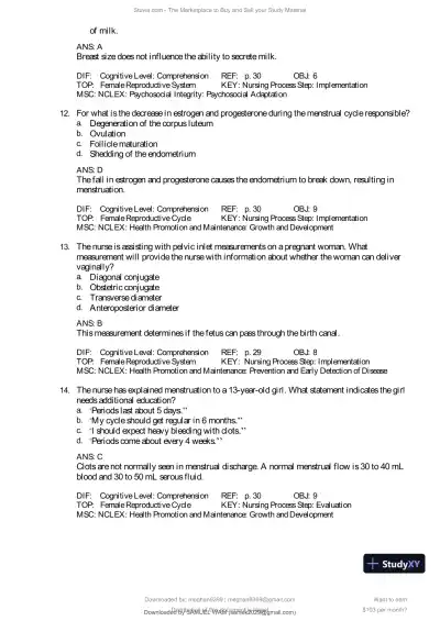 Test Bank for Introduction to Maternity and Pediatric Nursing, 9th Edition (Chapters 1-34) - Page 14 preview image