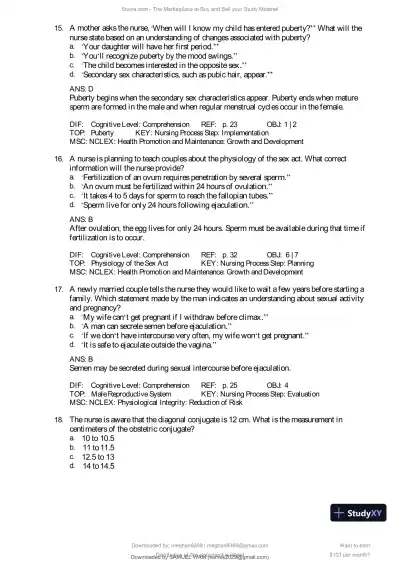 Test Bank for Introduction to Maternity and Pediatric Nursing, 9th Edition (Chapters 1-34) - Page 15 preview image