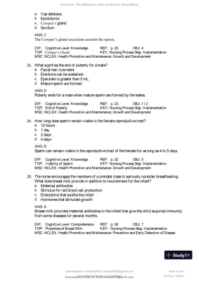 Test Bank for Introduction to Maternity and Pediatric Nursing, 9th Edition (Chapters 1-34) - Page 17 preview image