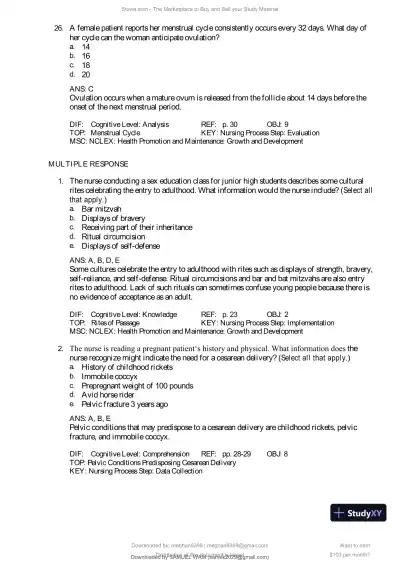 Test Bank for Introduction to Maternity and Pediatric Nursing, 9th Edition (Chapters 1-34) - Page 18 preview image