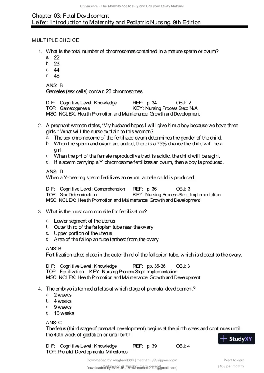 Test Bank for Introduction to Maternity and Pediatric Nursing, 9th Edition (Chapters 1-34), page 21