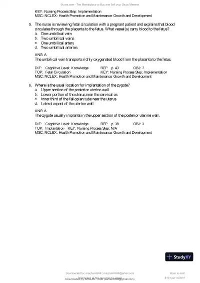 Test Bank for Introduction to Maternity and Pediatric Nursing, 9th Edition (Chapters 1-34) - Page 22 preview image