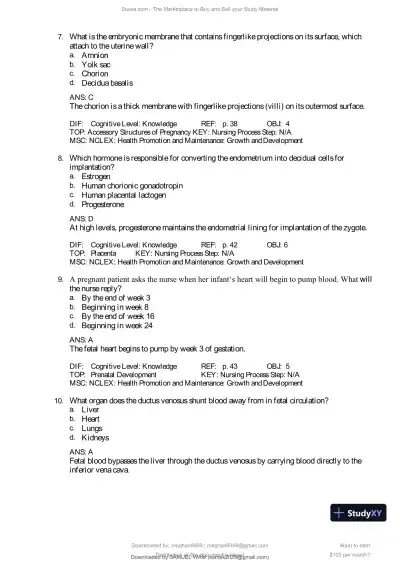 Test Bank for Introduction to Maternity and Pediatric Nursing, 9th Edition (Chapters 1-34) - Page 23 preview image