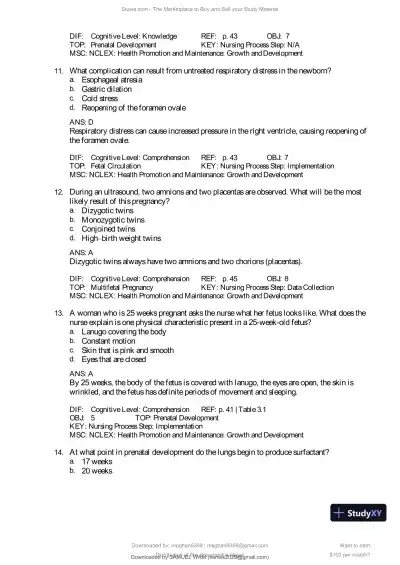 Test Bank for Introduction to Maternity and Pediatric Nursing, 9th Edition (Chapters 1-34) - Page 24 preview image