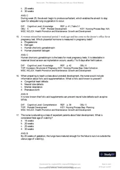 Test Bank for Introduction to Maternity and Pediatric Nursing, 9th Edition (Chapters 1-34) - Page 25 preview image
