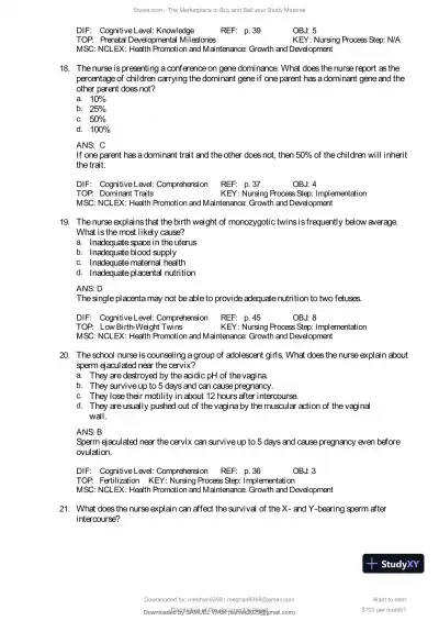 Test Bank for Introduction to Maternity and Pediatric Nursing, 9th Edition (Chapters 1-34) - Page 26 preview image