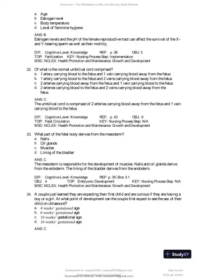 Test Bank for Introduction to Maternity and Pediatric Nursing, 9th Edition (Chapters 1-34) - Page 27 preview image