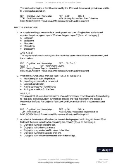 Test Bank for Introduction to Maternity and Pediatric Nursing, 9th Edition (Chapters 1-34) - Page 28 preview image