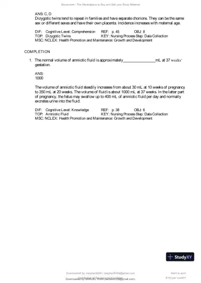 Test Bank for Introduction to Maternity and Pediatric Nursing, 9th Edition (Chapters 1-34) - Page 29 preview image