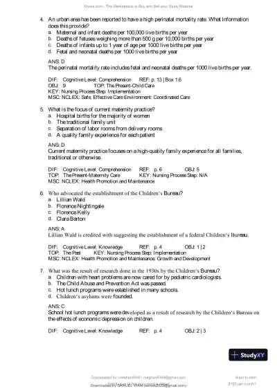 Test Bank for Introduction to Maternity and Pediatric Nursing, 9th Edition (Chapters 1-34) - Page 3 preview image