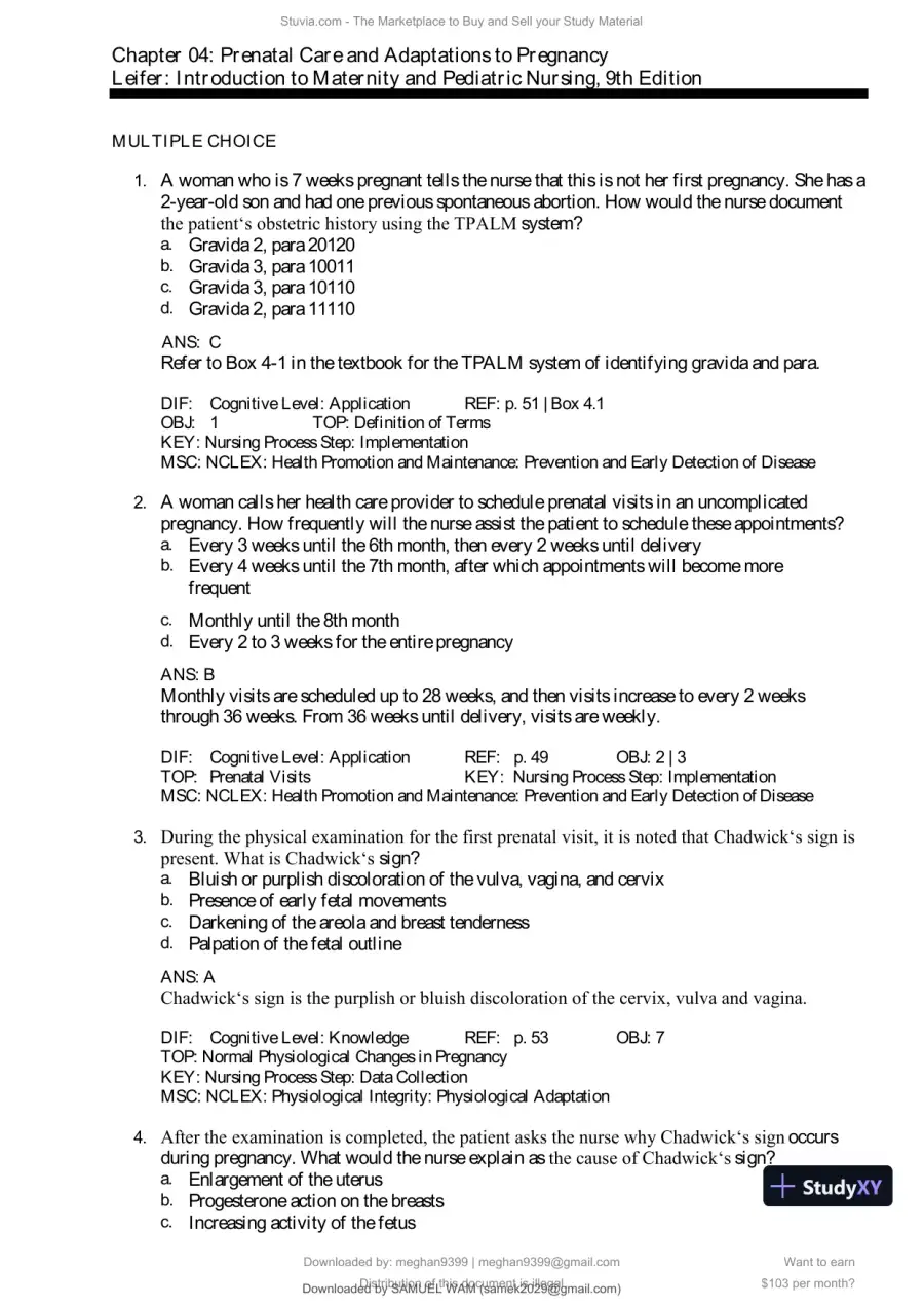 Test Bank for Introduction to Maternity and Pediatric Nursing, 9th Edition (Chapters 1-34), page 30