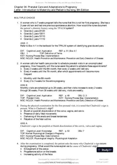 Test Bank for Introduction to Maternity and Pediatric Nursing, 9th Edition (Chapters 1-34) - Page 30 preview image