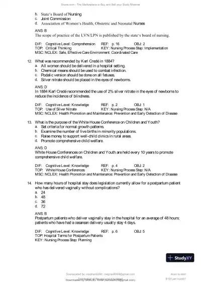 Test Bank for Introduction to Maternity and Pediatric Nursing, 9th Edition (Chapters 1-34) - Page 5 preview image
