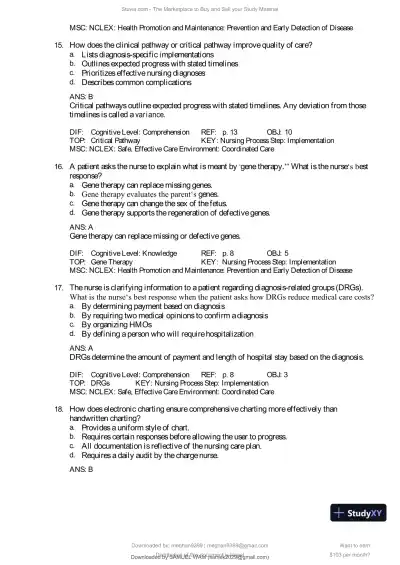 Test Bank for Introduction to Maternity and Pediatric Nursing, 9th Edition (Chapters 1-34) - Page 6 preview image