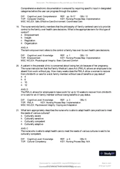 Test Bank for Introduction to Maternity and Pediatric Nursing, 9th Edition (Chapters 1-34) - Page 7 preview image