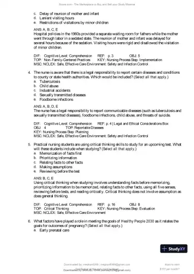 Test Bank for Introduction to Maternity and Pediatric Nursing, 9th Edition (Chapters 1-34) - Page 9 preview image