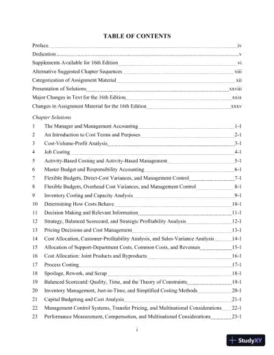 Horngren's Cost Accounting: A Managerial Emphasis, 16th Edition Solution Manual - Page 1 preview image