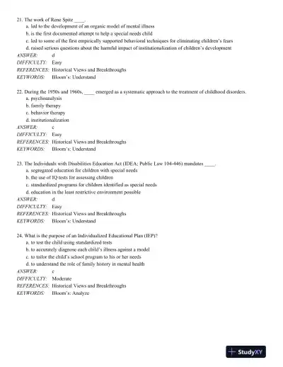 Abnormal Child Psychology 6th Edition Test Bank - Page 7 preview image