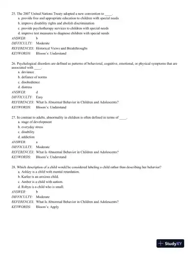 Abnormal Child Psychology 6th Edition Test Bank - Page 8 preview image