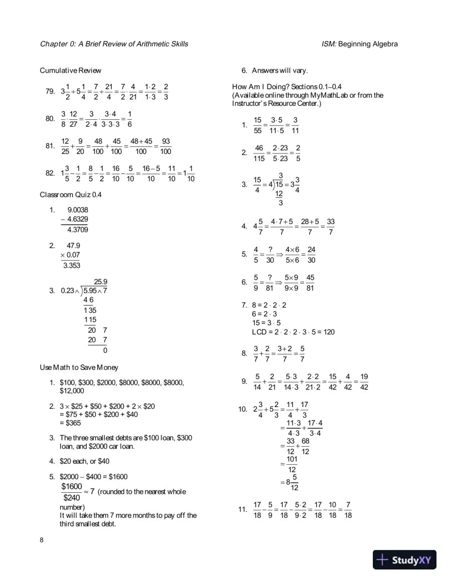 Solution Manual for Beginning Algebra, 9th Edition, page 11