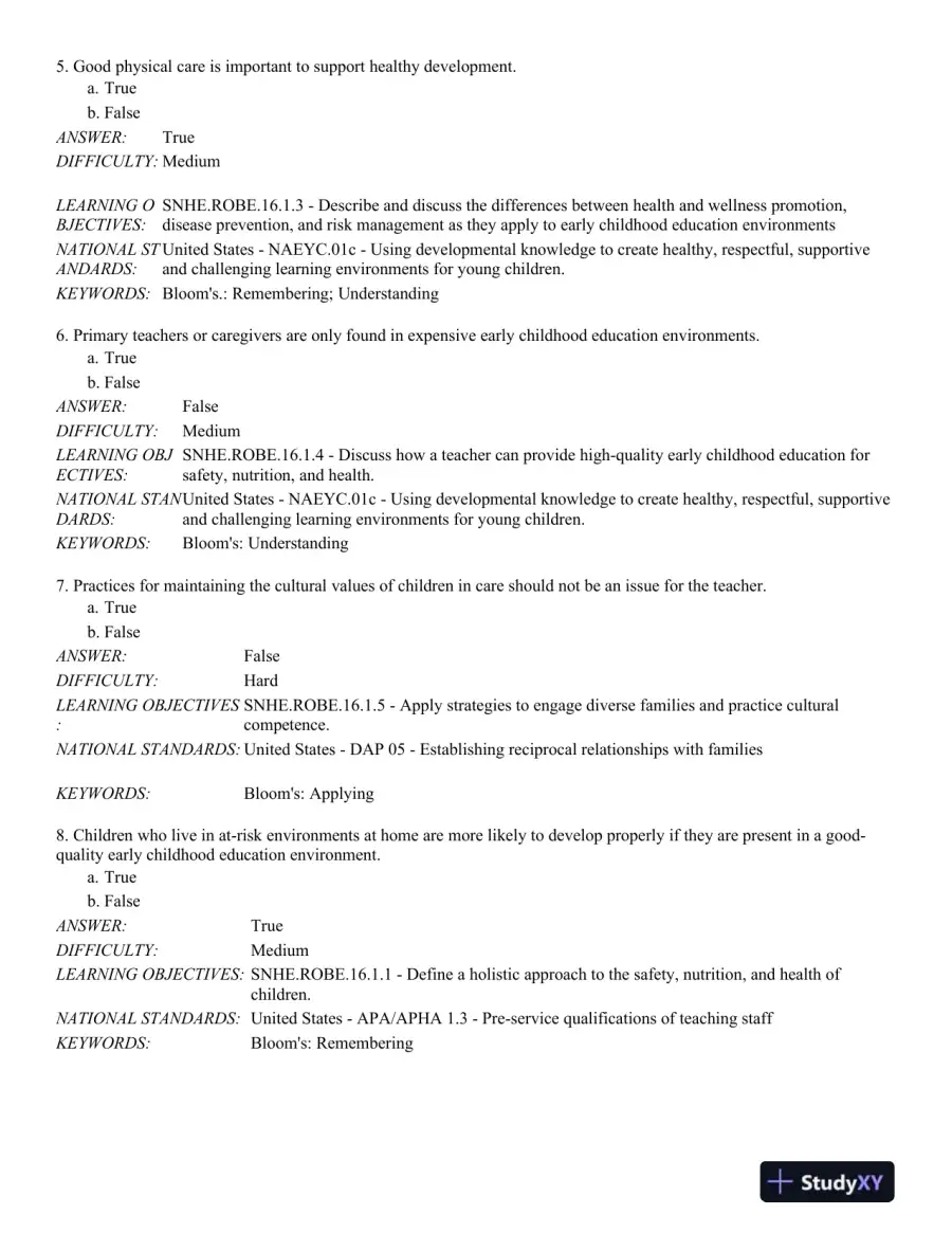 Safety, Nutrition and Health in Early Education 6th Edition Test Bank, page 3