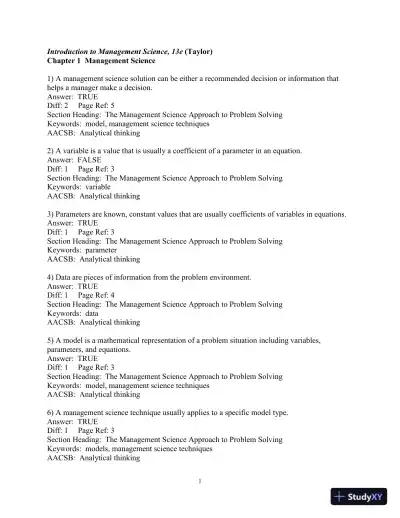 Test Bank for Introduction to Management Science, 13th Edition - Page 1 preview image