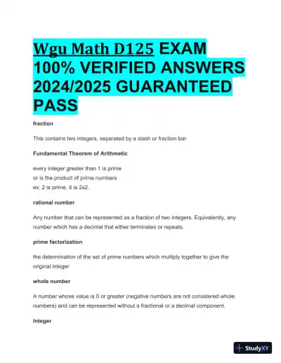 2024-2025 WGU Math D125 Exam with Answers (68 Solved Questions) - Page 1 preview image